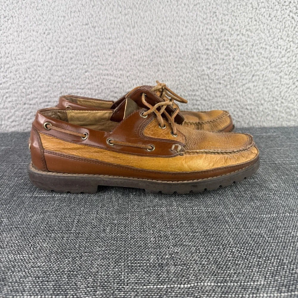LL Bean Boat Shoes Mens 10 Brown Leather Lug Sole Moccasin Loafers 244472